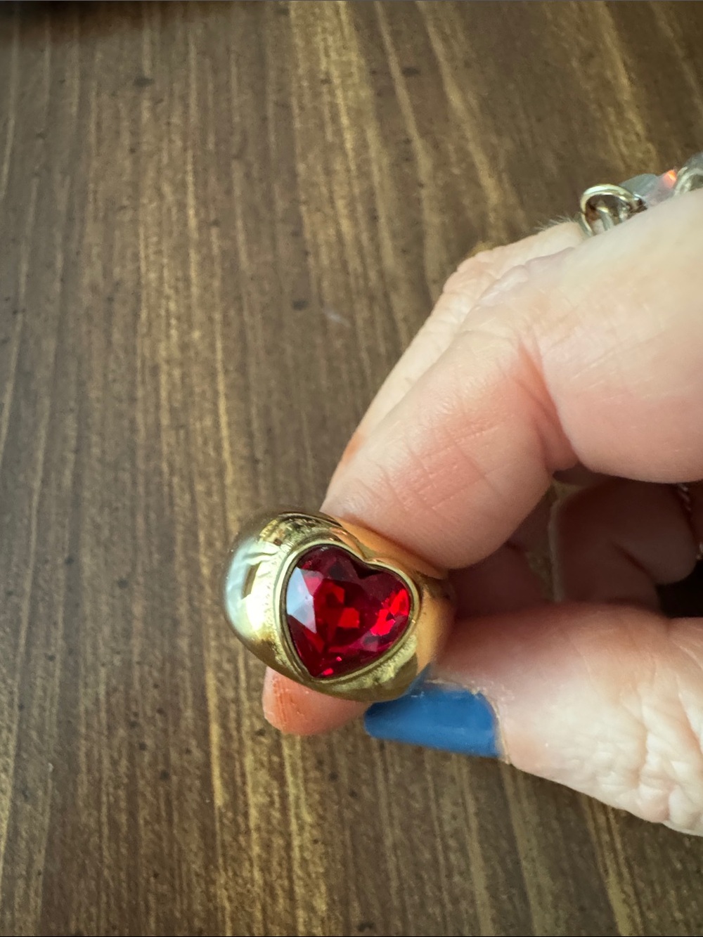 Gold Heart Ring with Red Gemstone - Women Jewelry